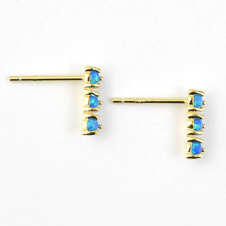 Small Blue Opal Trio Studs - Goldmakers Fine Jewelry