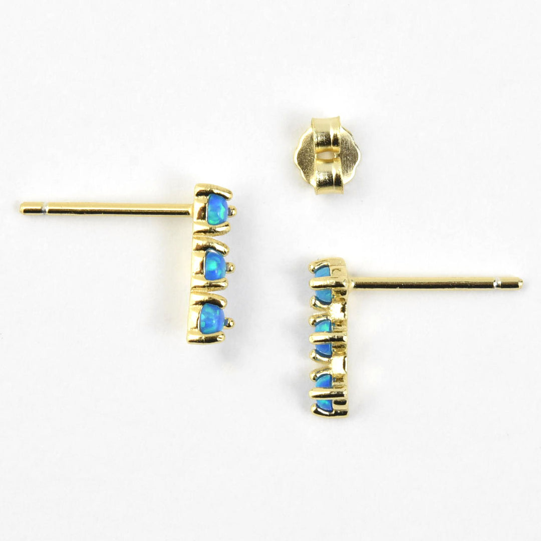 Small Blue Opal Trio Studs - Goldmakers Fine Jewelry
