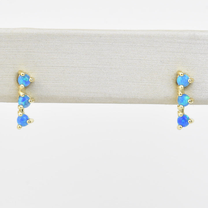 Small Blue Opal Trio Studs - Goldmakers Fine Jewelry