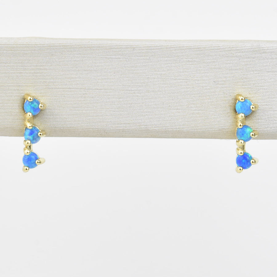 Small Blue Opal Trio Studs - Goldmakers Fine Jewelry
