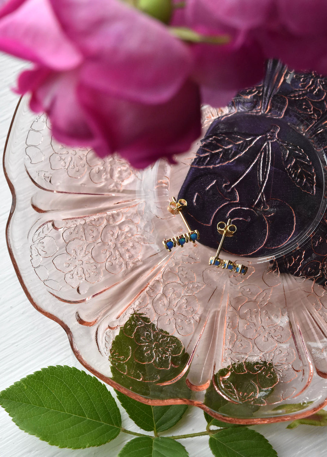 Small Blue Opal Trio Studs - Goldmakers Fine Jewelry