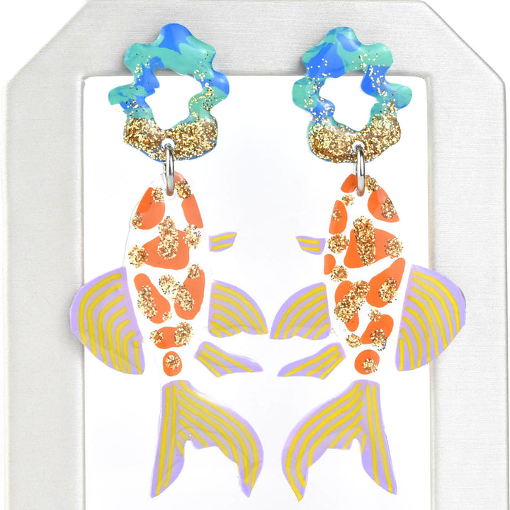 Orange Glitter Fish Earrings - Goldmakers Fine Jewelry