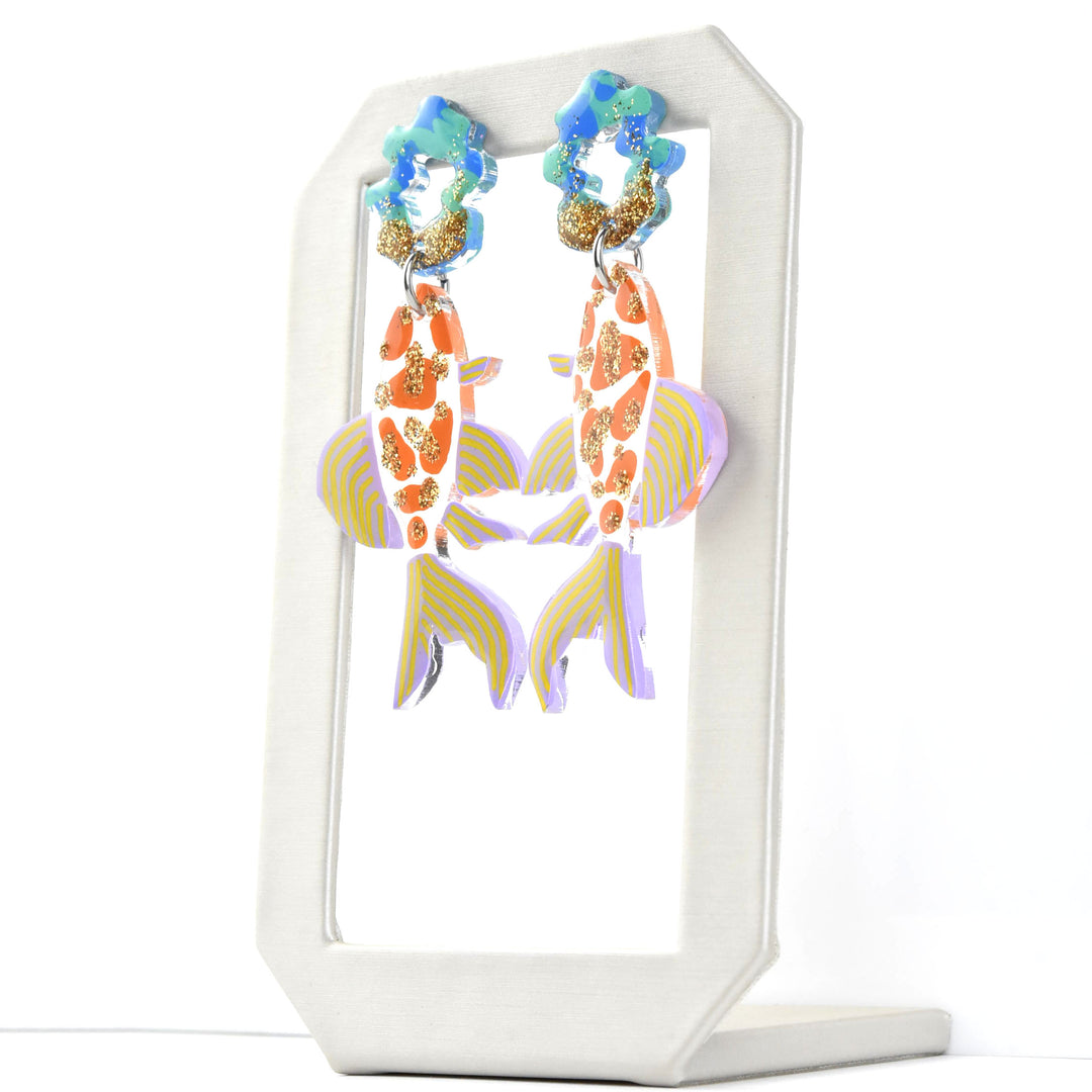 Orange Glitter Fish Earrings - Goldmakers Fine Jewelry