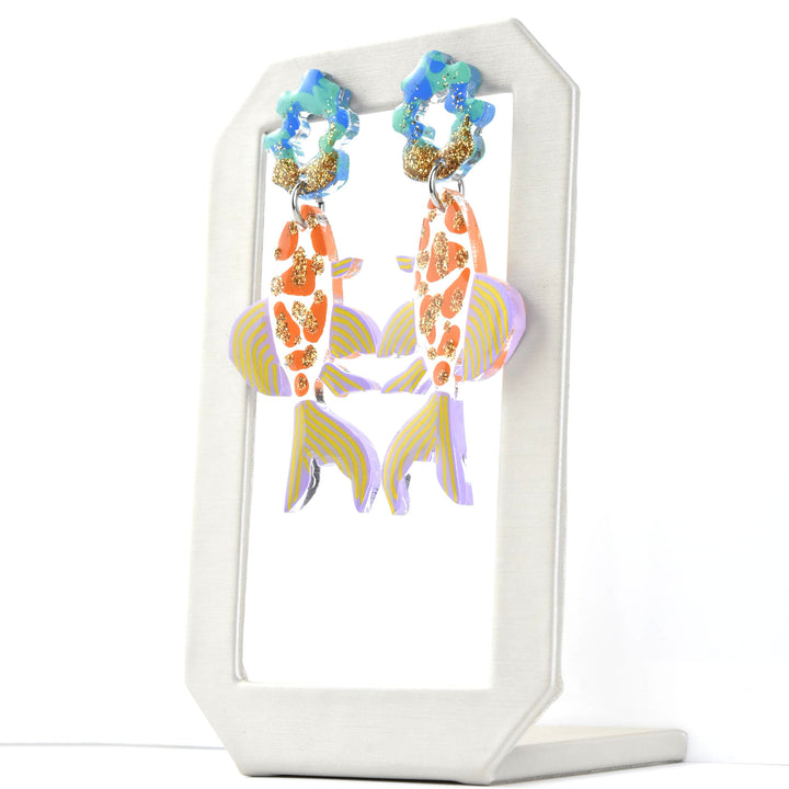 Orange Glitter Fish Earrings - Goldmakers Fine Jewelry