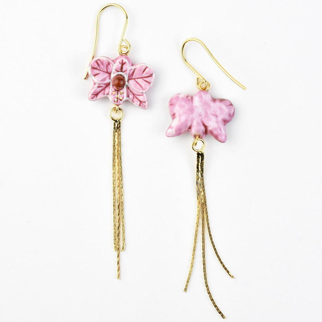 Pink Orchid Fringe Earring - Goldmakers Fine Jewelry