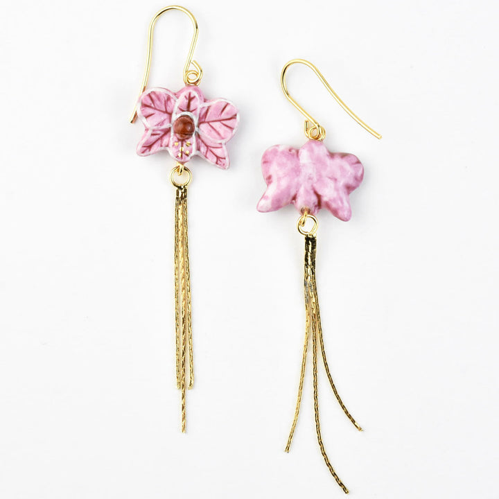 Pink Orchid Fringe Earring - Goldmakers Fine Jewelry
