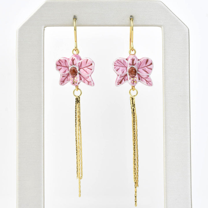 Pink Orchid Fringe Earring - Goldmakers Fine Jewelry