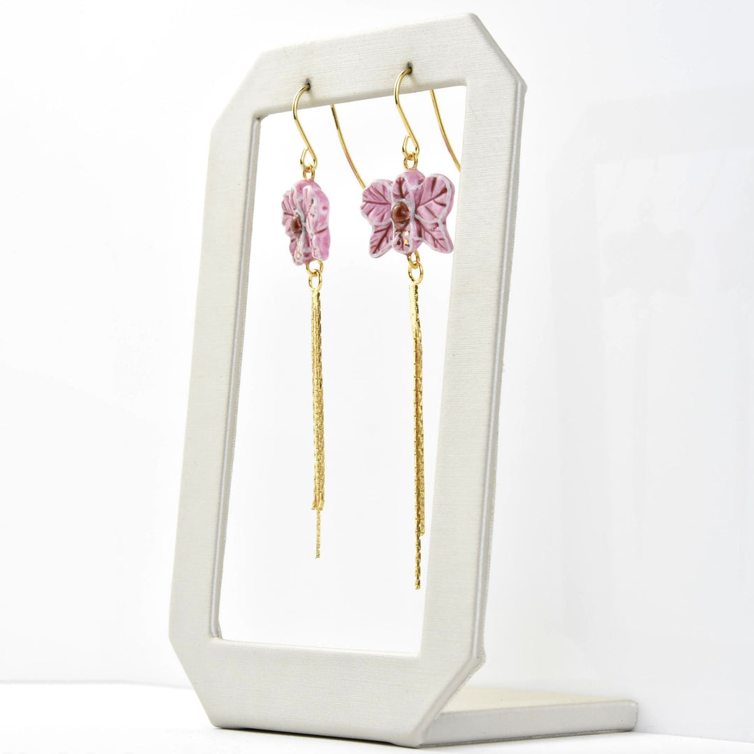 Pink Orchid Fringe Earring - Goldmakers Fine Jewelry
