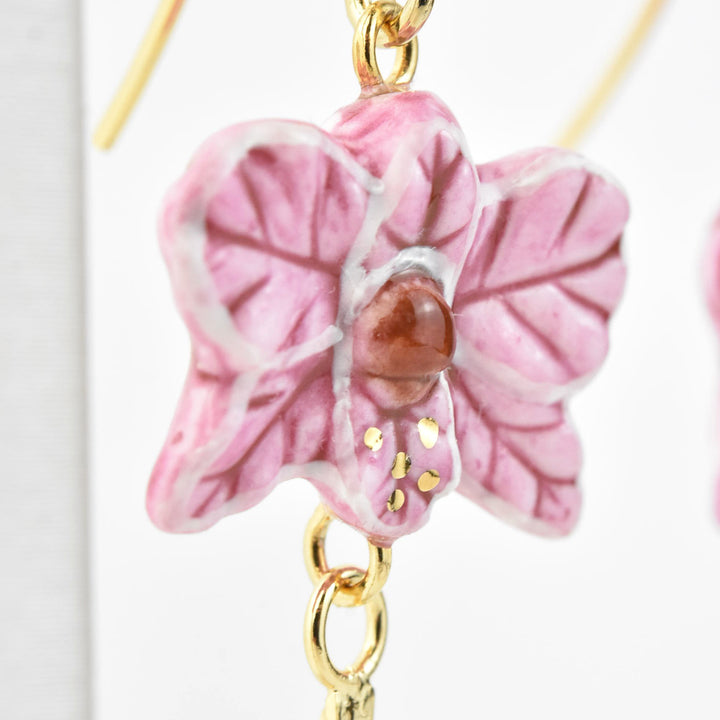 Pink Orchid Fringe Earring - Goldmakers Fine Jewelry