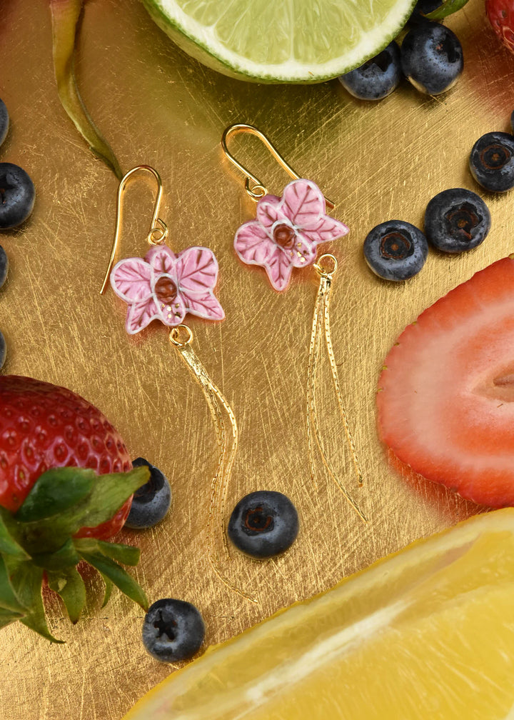 Pink Orchid Fringe Earring - Goldmakers Fine Jewelry