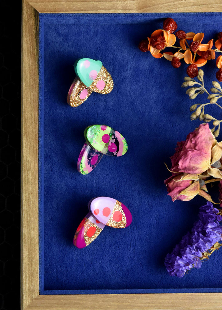 Pink and Purple Glitter Abstract Art Oval Studs - Goldmakers Fine Jewelry