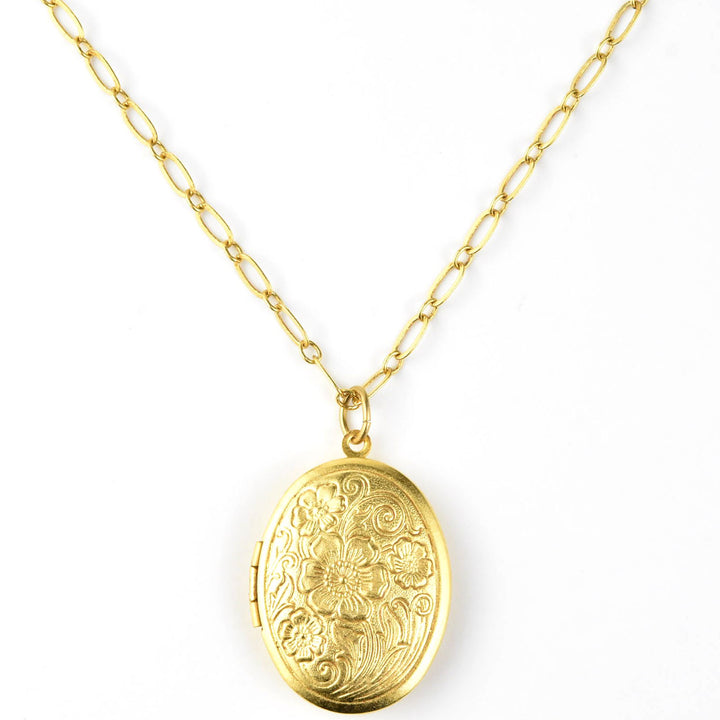 Oval Locket w/ Wild Rose Pattern - Goldmakers Fine Jewelry
