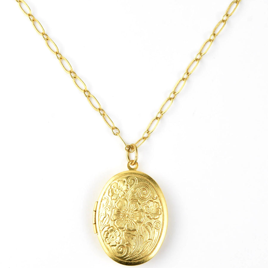 Oval Locket w/ Wild Rose Pattern - Goldmakers Fine Jewelry