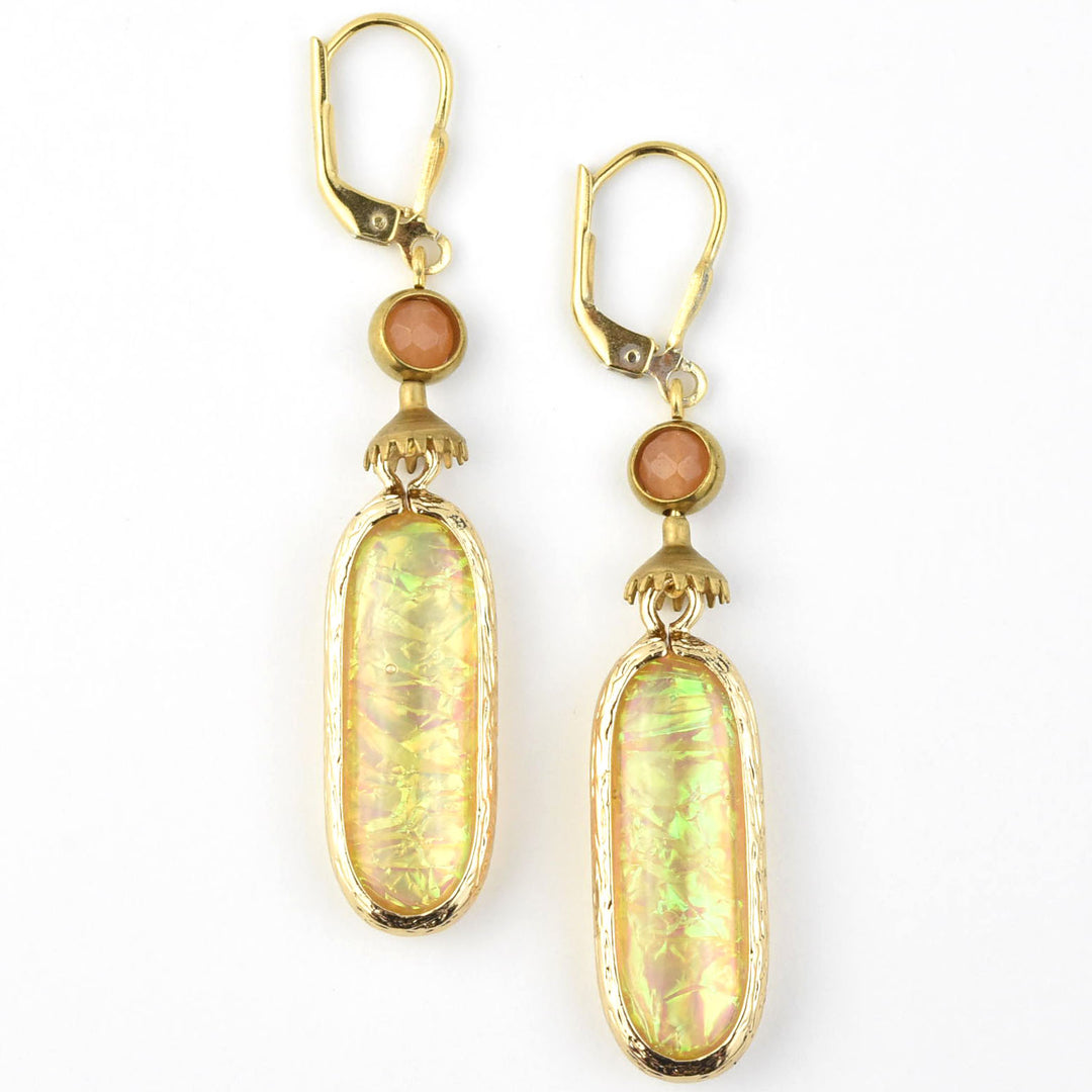 Oval Yellow Opalescent Art Glass Drops - Goldmakers Fine Jewelry