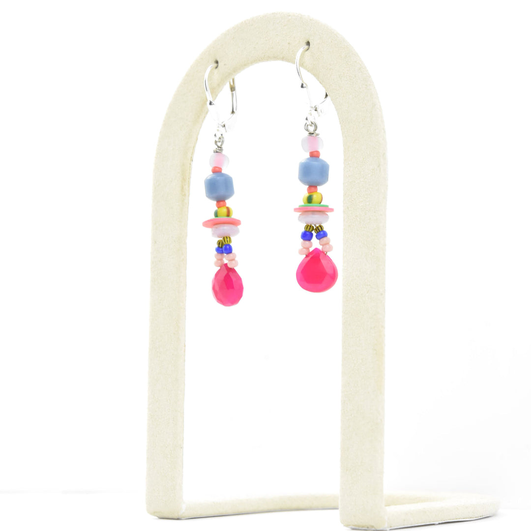 Pastel and Hot Pink Beaded Earrings - Goldmakers Fine Jewelry