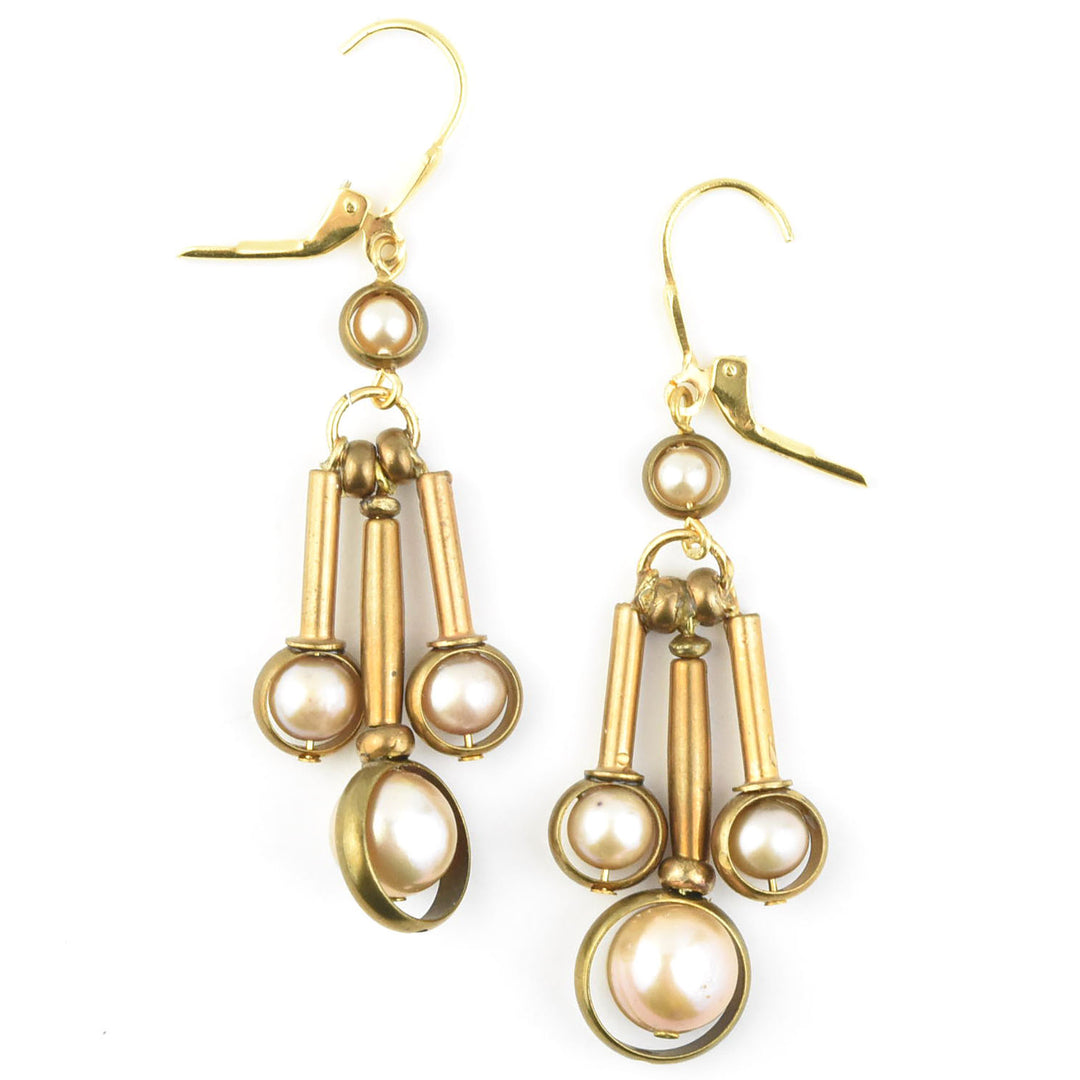Pearl and Brass Drop Earrings - Goldmakers Fine Jewelry