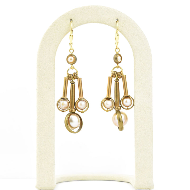 Pearl and Brass Drop Earrings - Goldmakers Fine Jewelry
