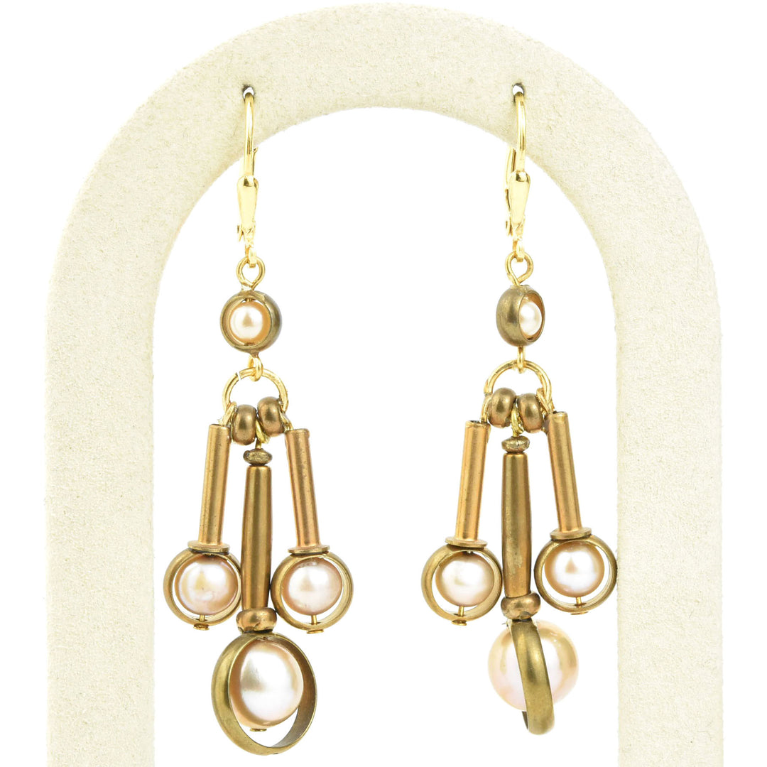 Pearl and Brass Drop Earrings - Goldmakers Fine Jewelry