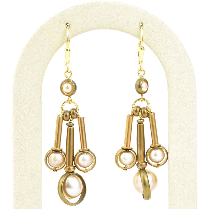 Pearl and Brass Drop Earrings - Goldmakers Fine Jewelry