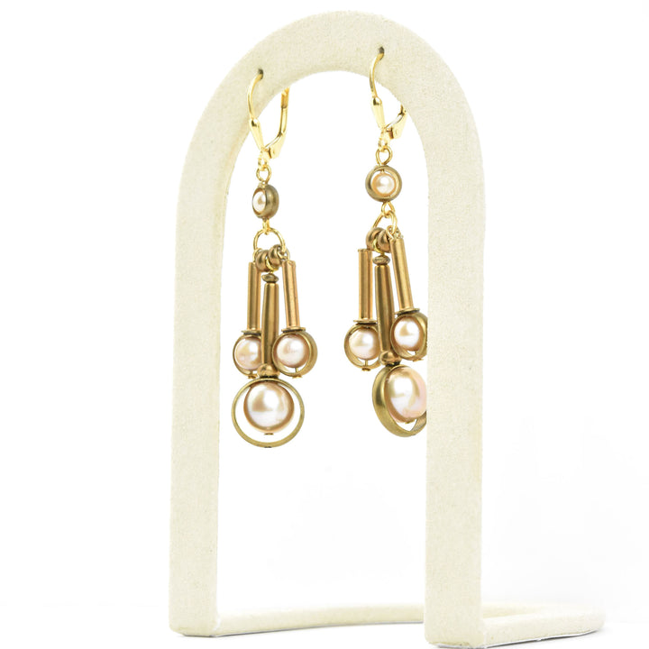 Pearl and Brass Drop Earrings - Goldmakers Fine Jewelry