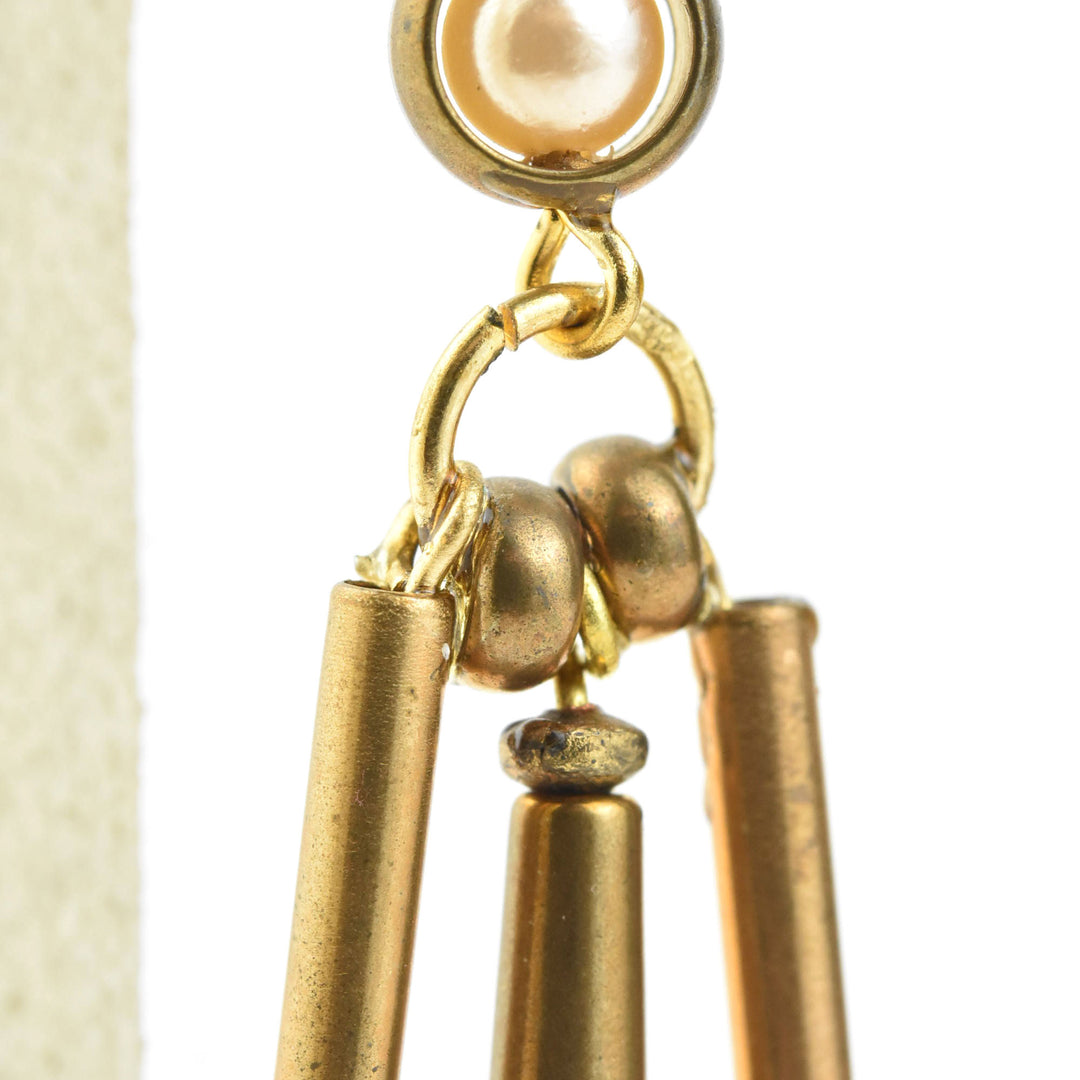Pearl and Brass Drop Earrings - Goldmakers Fine Jewelry