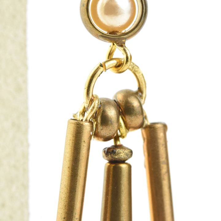 Pearl and Brass Drop Earrings - Goldmakers Fine Jewelry