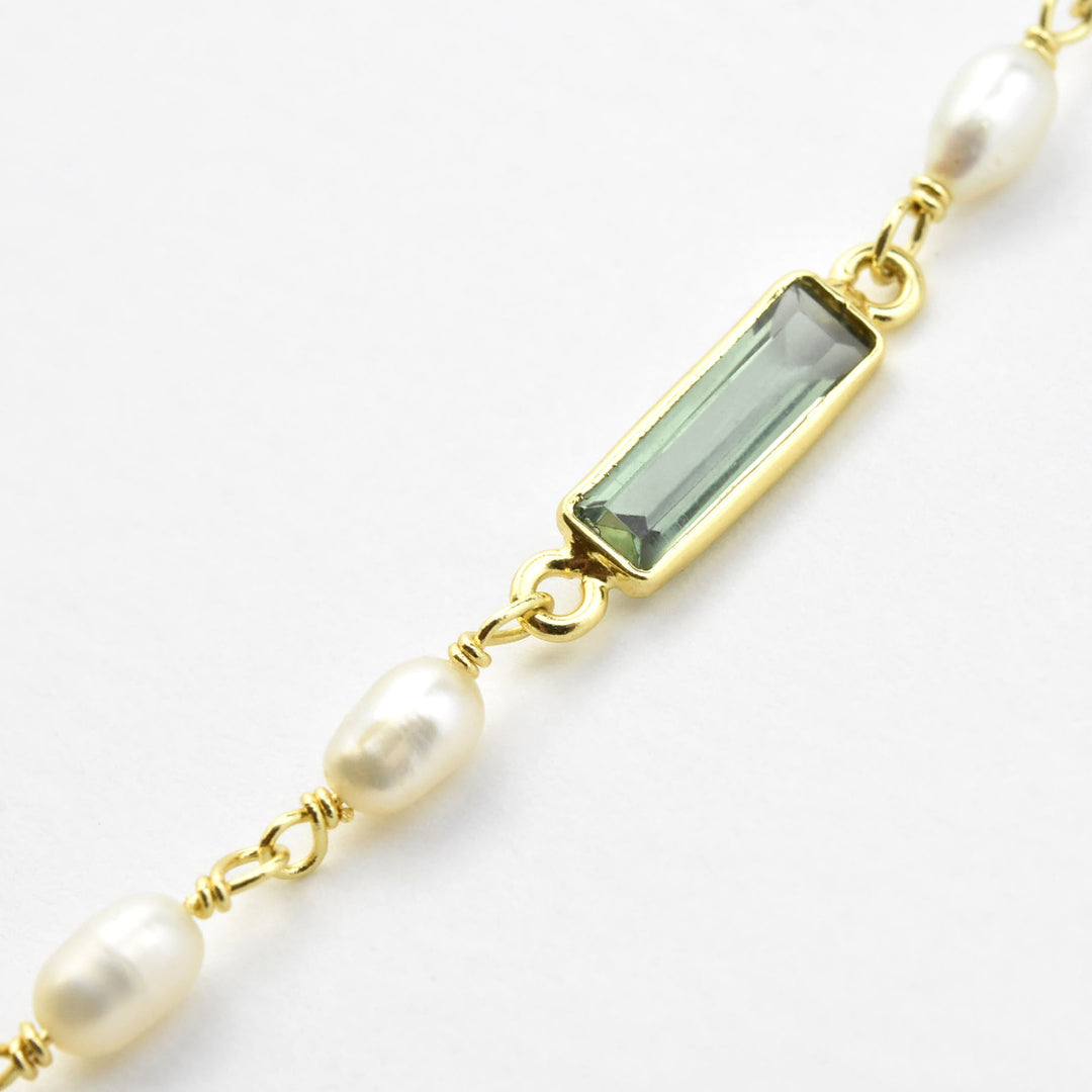 Peal and Green Tourmaline Long Necklace - Goldmakers Fine Jewelry