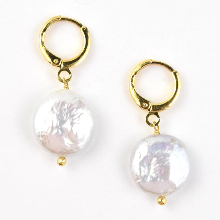 Pearl Coin Huggies - Goldmakers Fine Jewelry