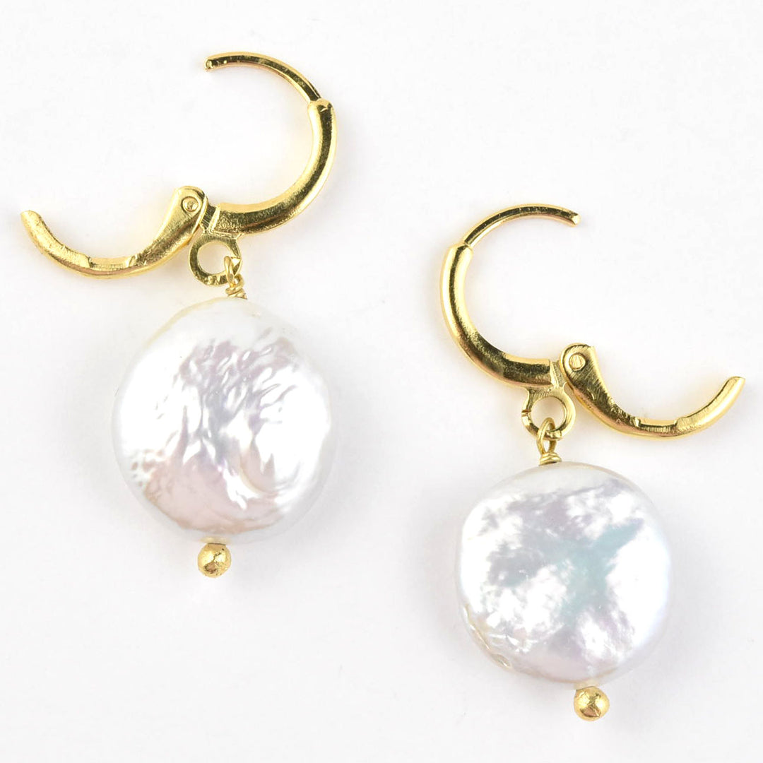 Pearl Coin Huggies - Goldmakers Fine Jewelry