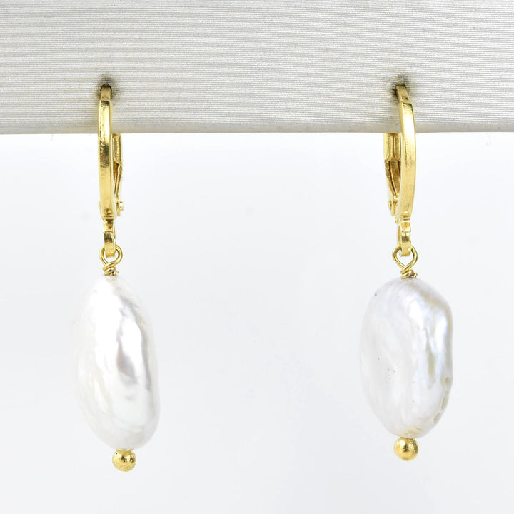Pearl Coin Huggies - Goldmakers Fine Jewelry