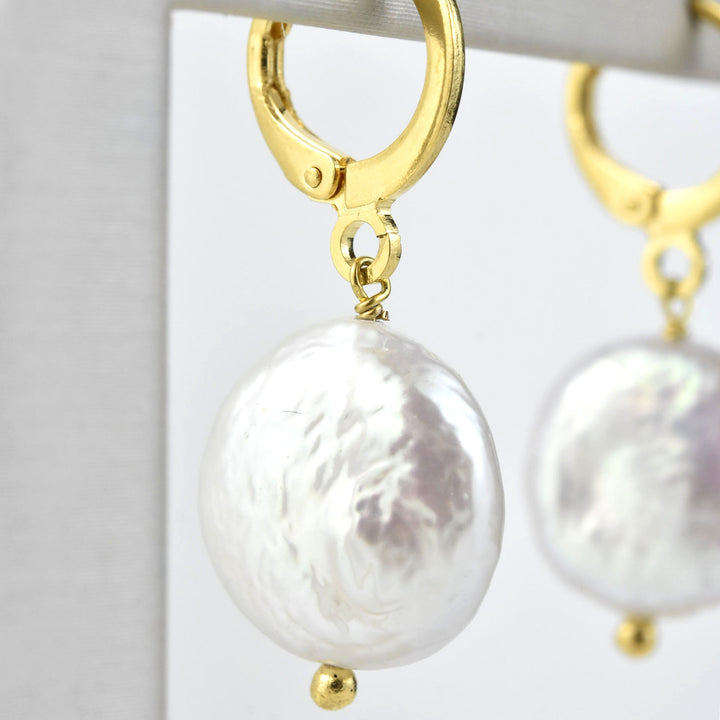 Pearl Coin Huggies - Goldmakers Fine Jewelry