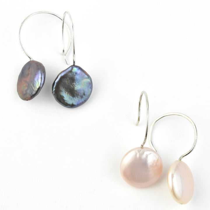 Freshwater Pearl Coin Hoops - Goldmakers Fine Jewelry