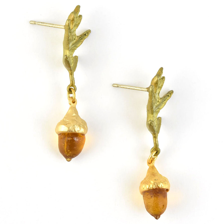 Pin Oak Glass Acorn Earrings - Goldmakers Fine Jewelry