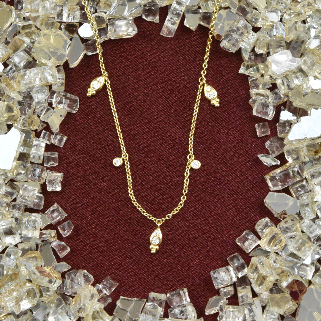 Crystal Teardrop Station Necklace - Goldmakers Fine Jewelry