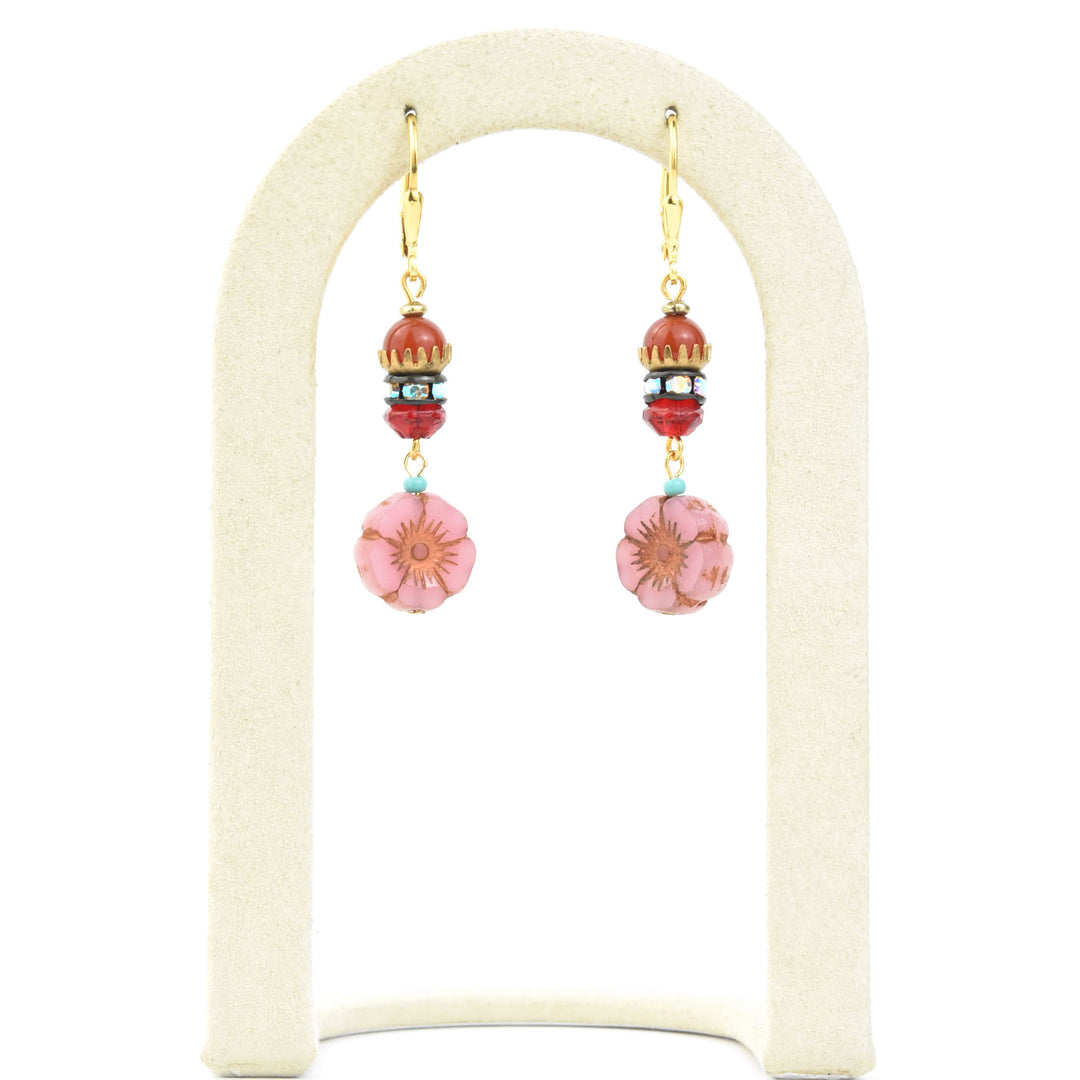 Vintage Pink & Red Flower Drops - Goldmakers Fine Jewelry