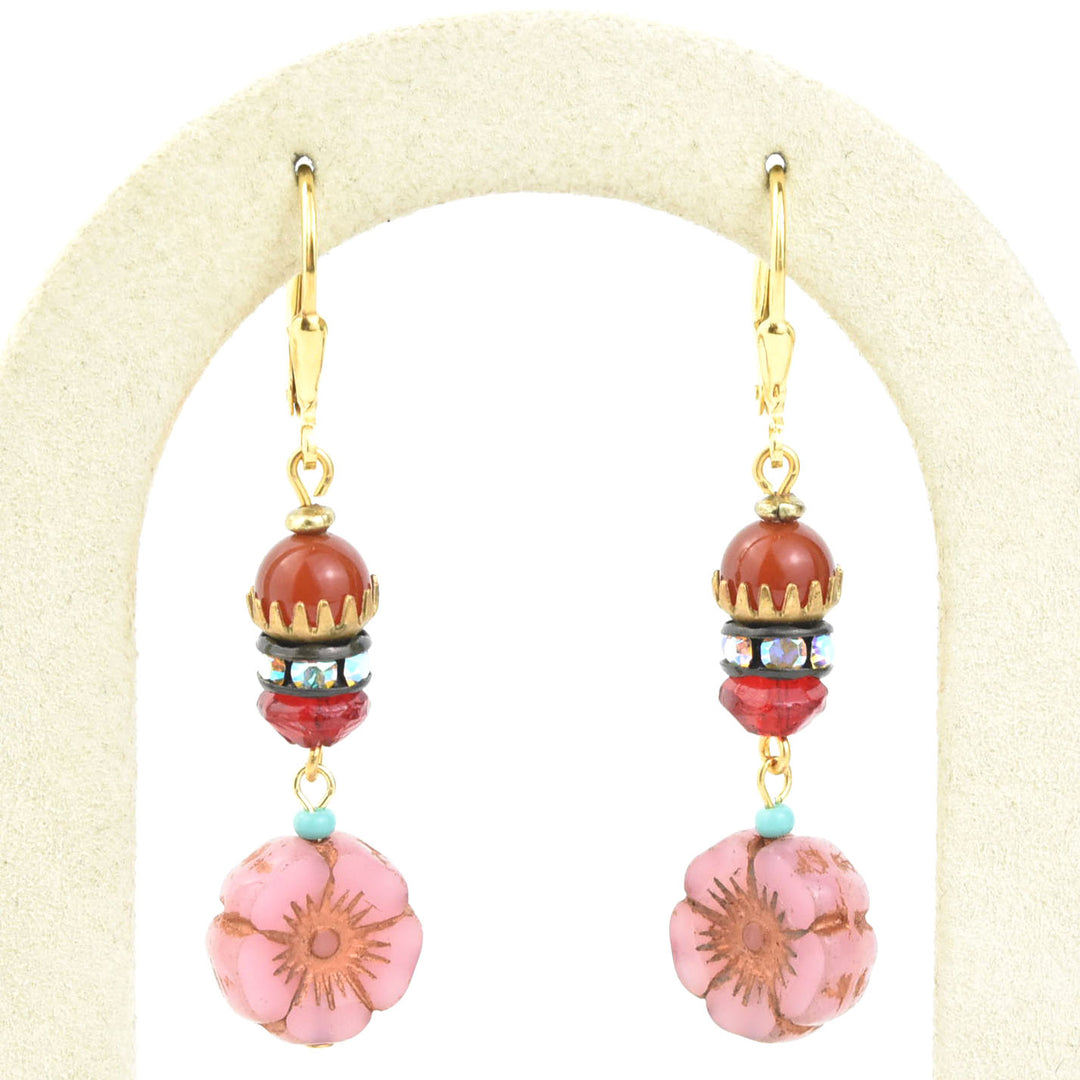 Vintage Pink & Red Flower Drops - Goldmakers Fine Jewelry