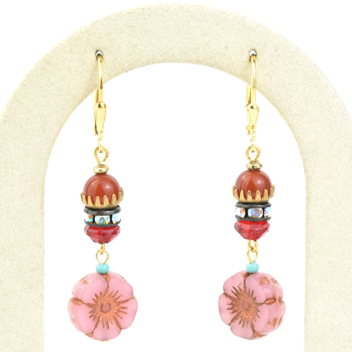 Vintage Pink & Red Flower Drops - Goldmakers Fine Jewelry