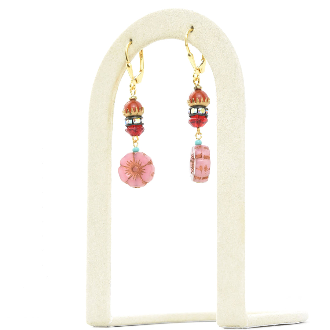 Vintage Pink & Red Flower Drops - Goldmakers Fine Jewelry