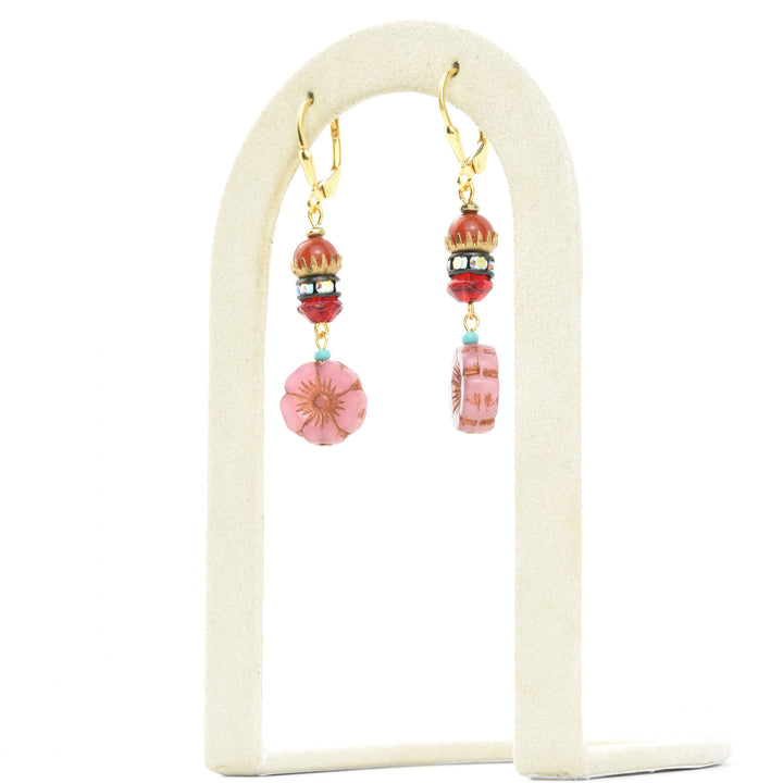 Vintage Pink & Red Flower Drops - Goldmakers Fine Jewelry