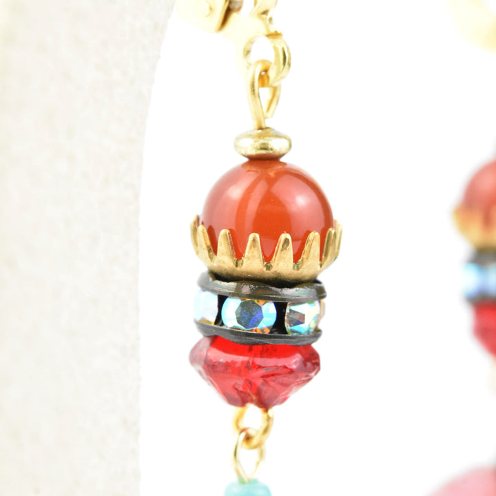 Vintage Pink & Red Flower Drops - Goldmakers Fine Jewelry
