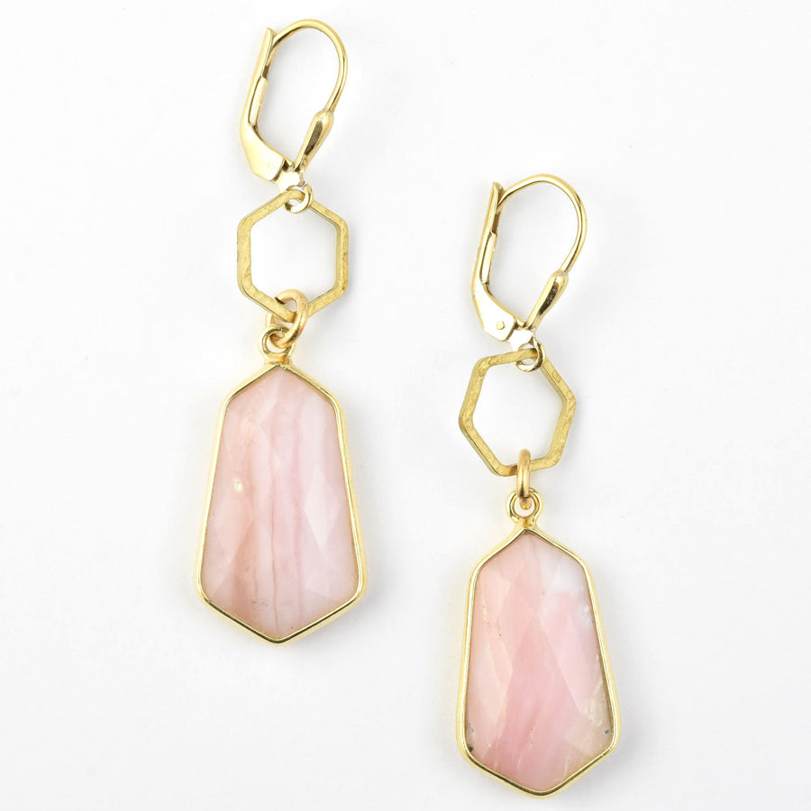 Pink Agate Shield  Earrings - Goldmakers Fine Jewelry