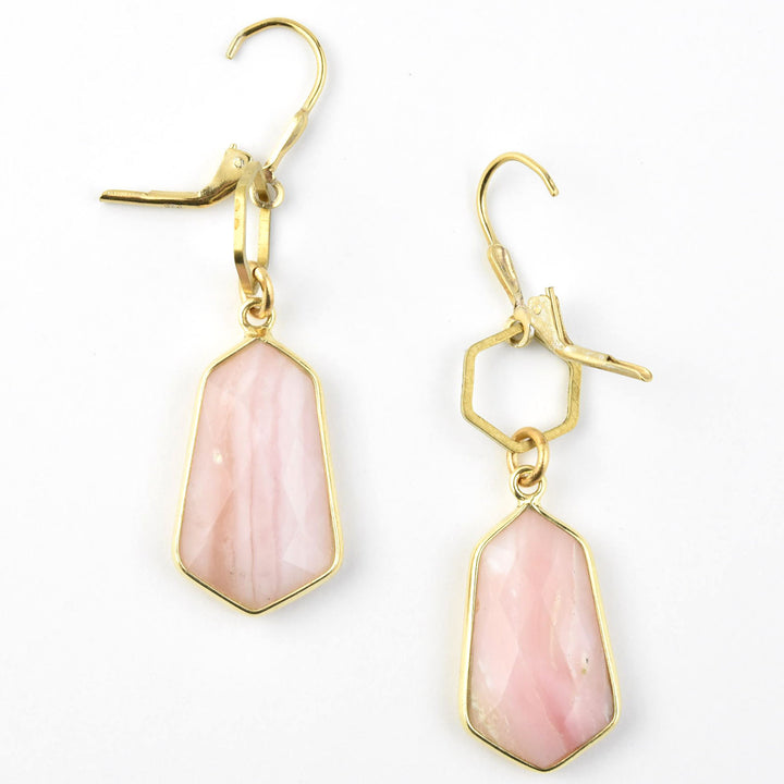 Pink Agate Shield  Earrings - Goldmakers Fine Jewelry