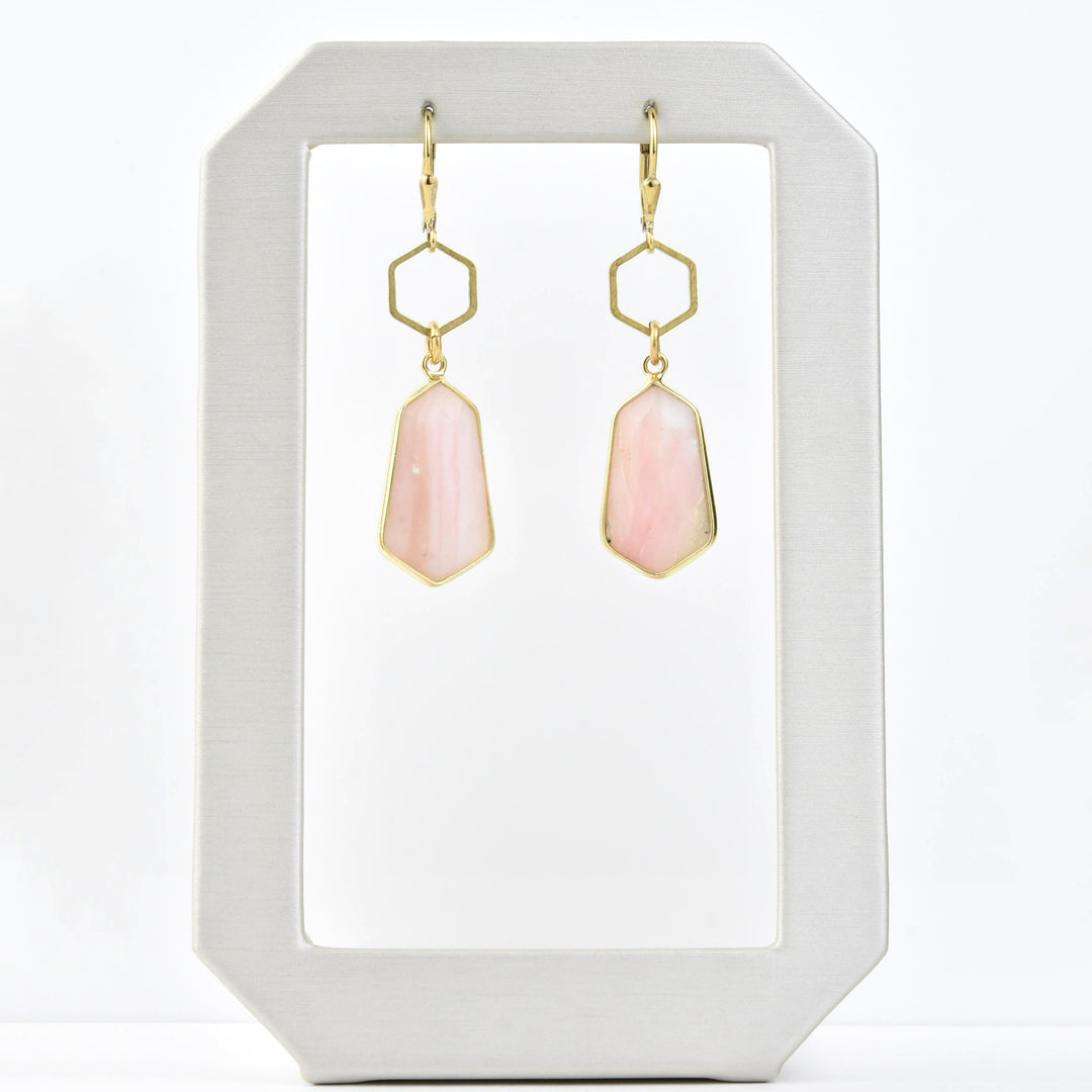 Pink Agate Shield  Earrings - Goldmakers Fine Jewelry