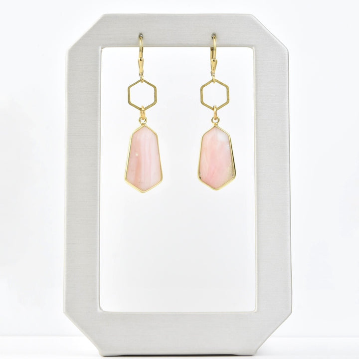 Pink Agate Shield  Earrings - Goldmakers Fine Jewelry