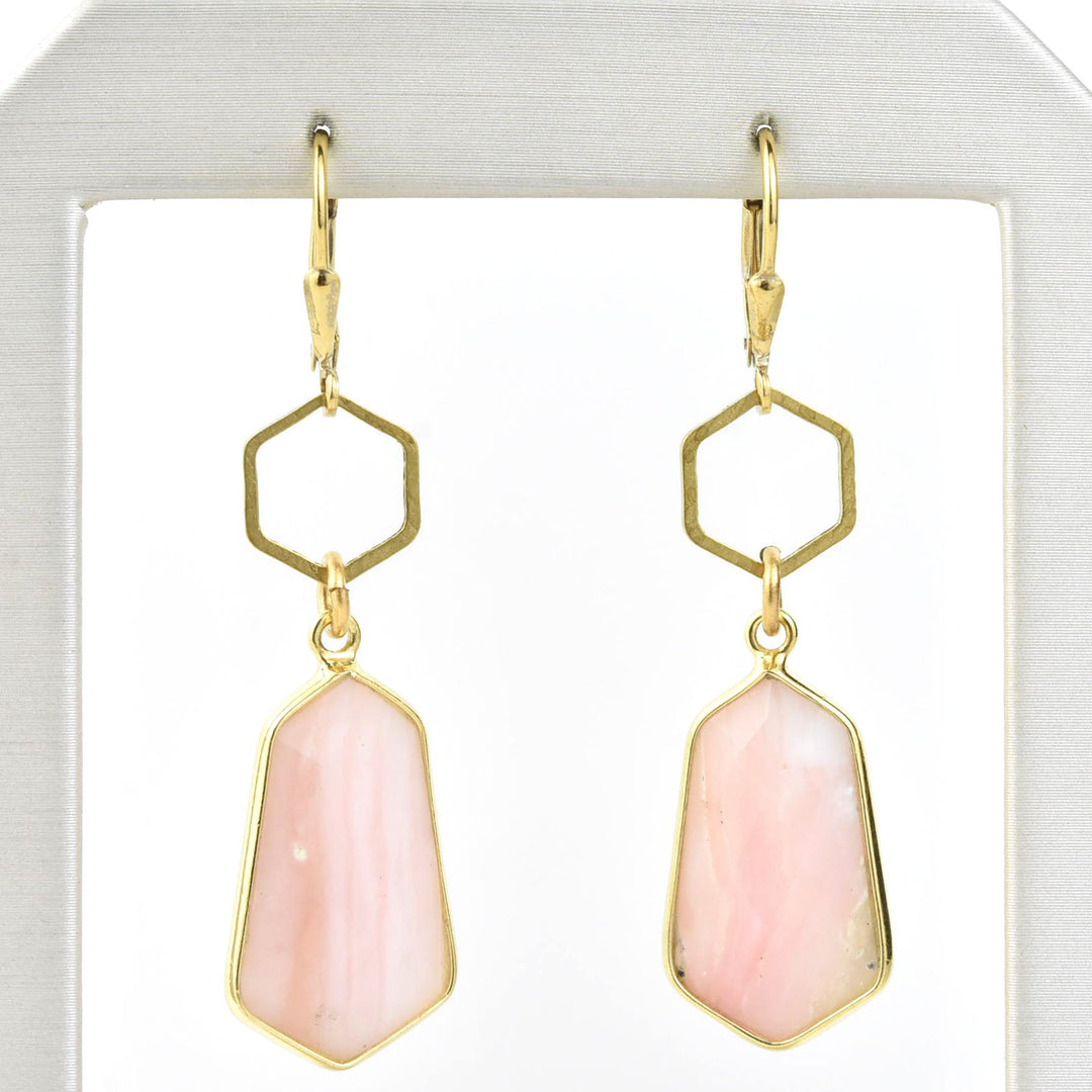 Pink Agate Shield  Earrings - Goldmakers Fine Jewelry