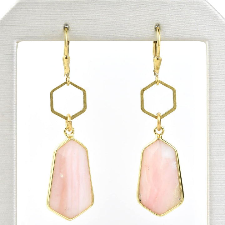 Pink Agate Shield  Earrings - Goldmakers Fine Jewelry