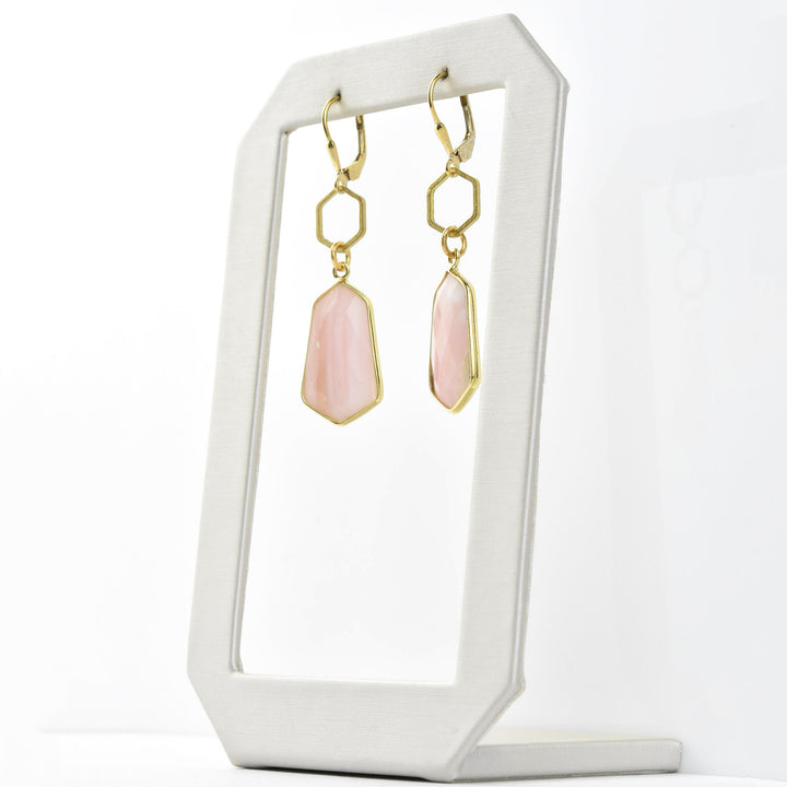Pink Agate Shield  Earrings - Goldmakers Fine Jewelry