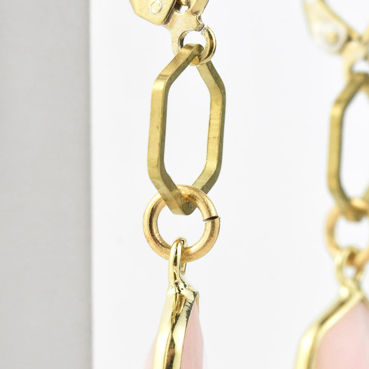 Pink Agate Shield  Earrings - Goldmakers Fine Jewelry