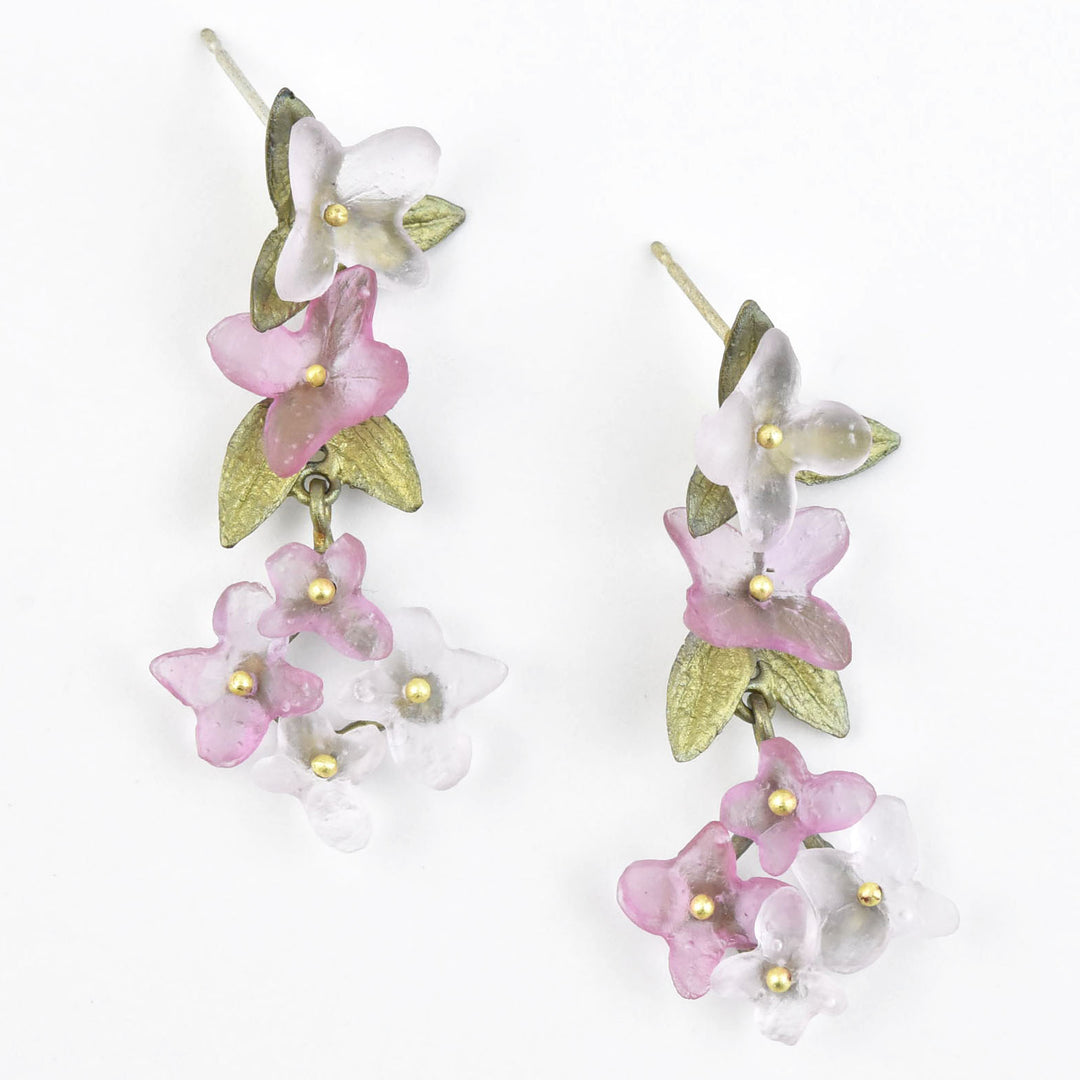 Pink Hydrangea Petal Drop Earrings - Goldmakers Fine Jewelry