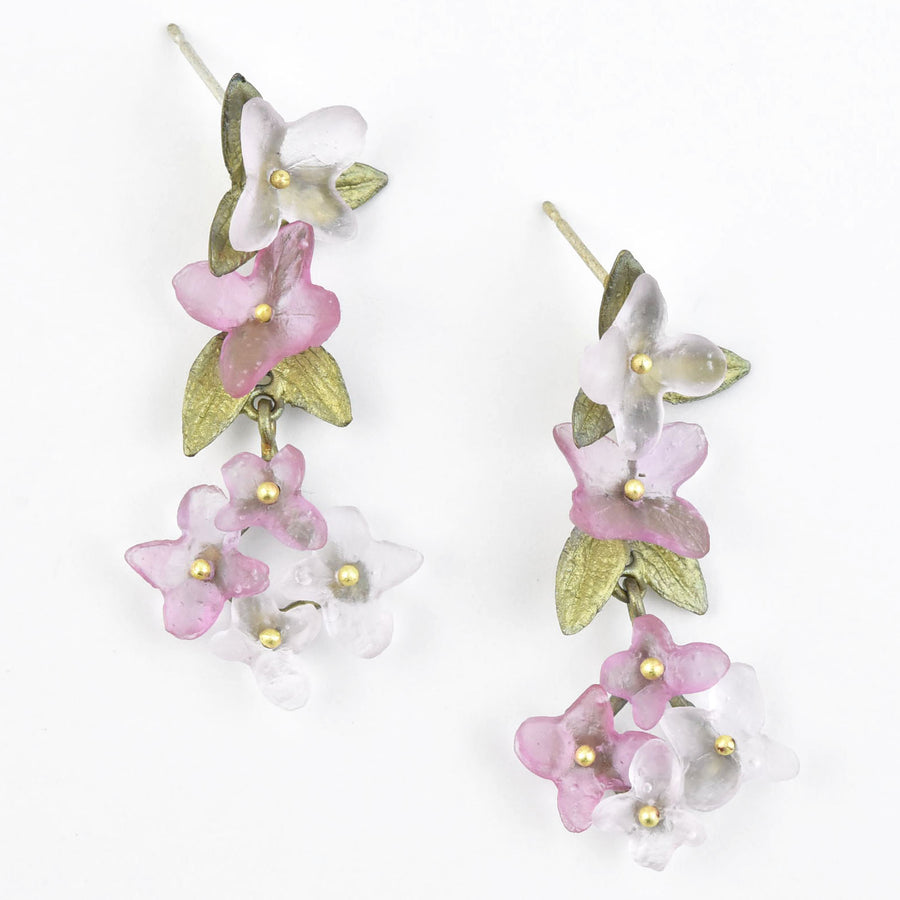 Pink Hydrangea Petal Drop Earrings - Goldmakers Fine Jewelry